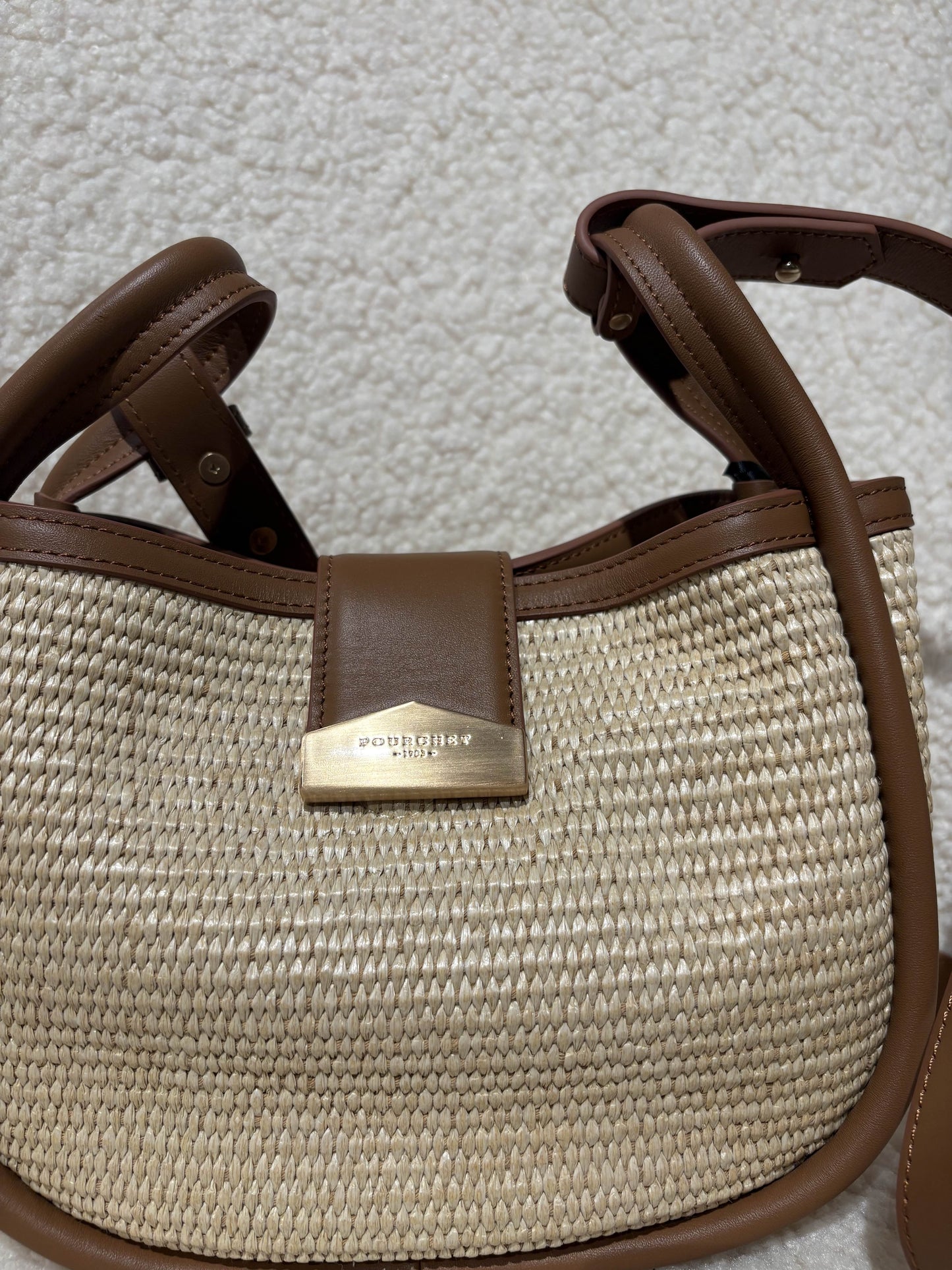 Flettet skulderveske i natur og camel