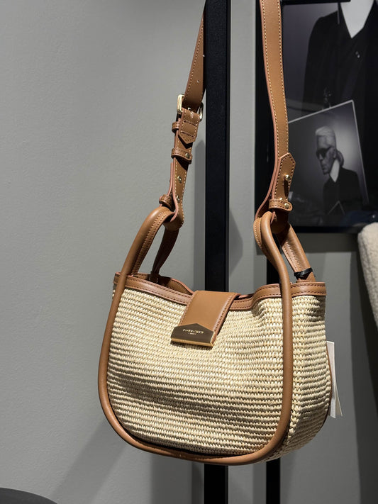 Flettet skulderveske i natur og camel