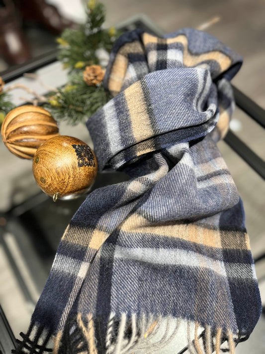 Santi Ullskjerf - Blå/Beige